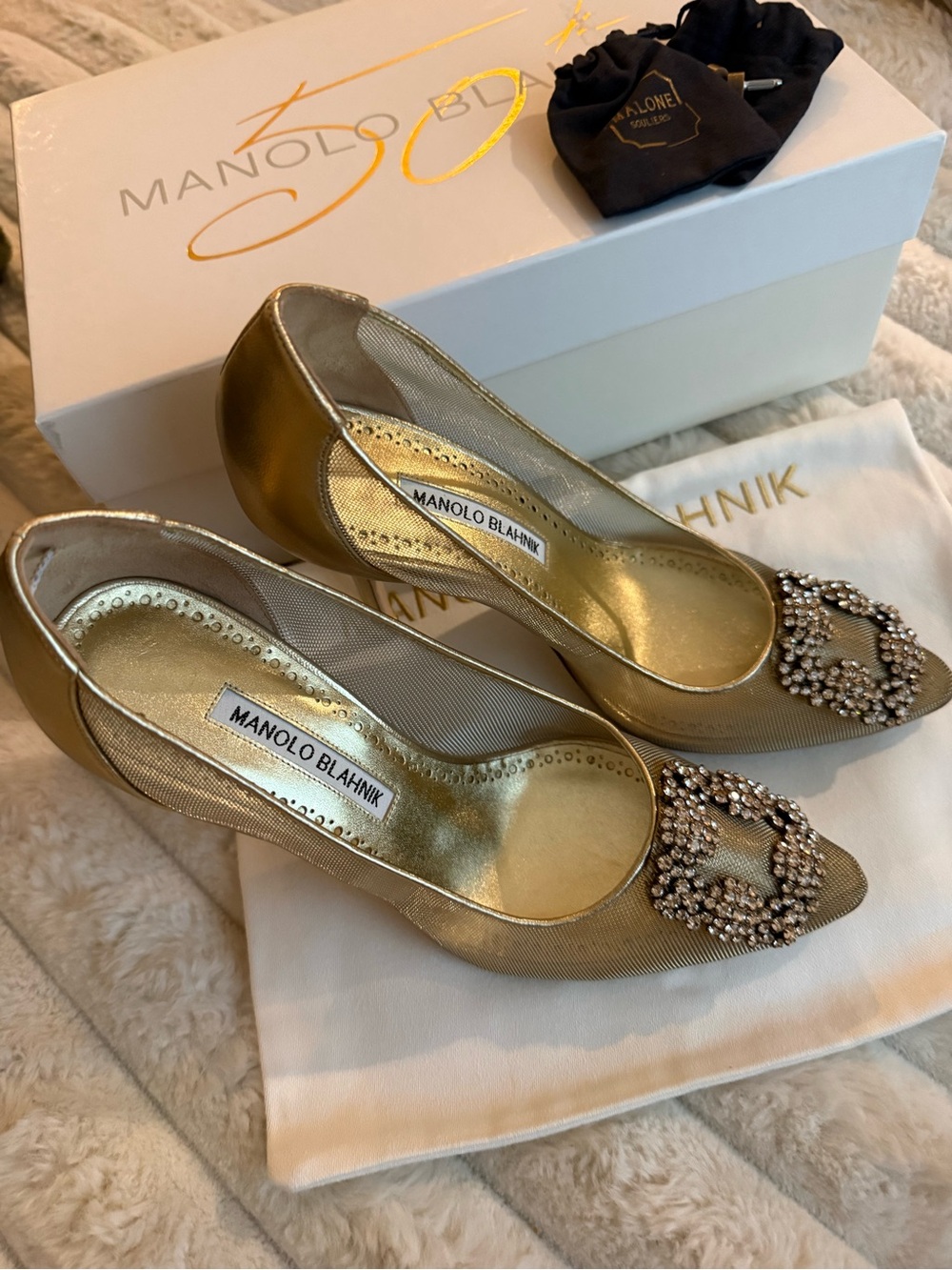 Manolo Blahnik Hangisi Crystal Buckle Mesh Pump NIB 6.5 US / 36.5 EU - Picture 14 of 15